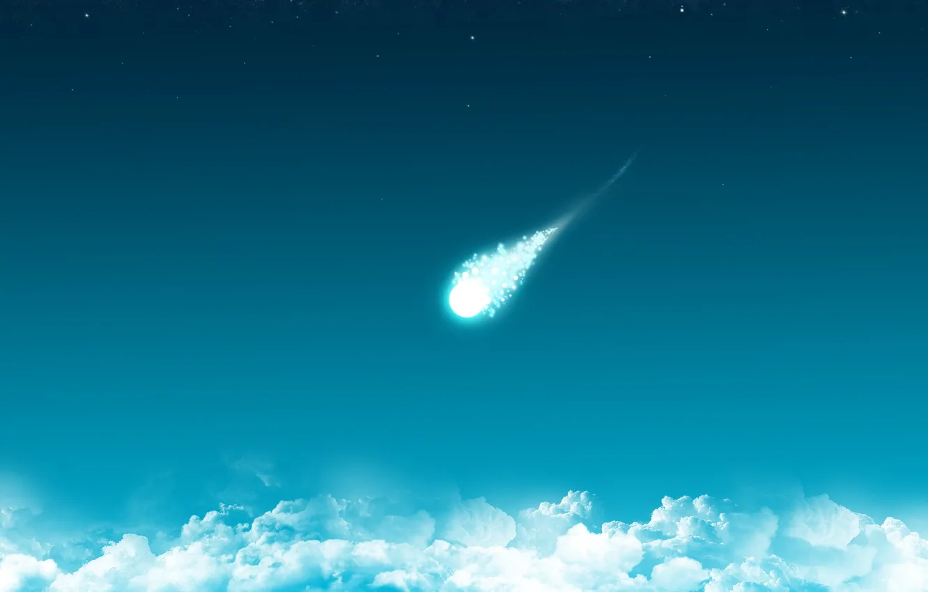 Photo wallpaper blue, Clouds, minimalism, comet