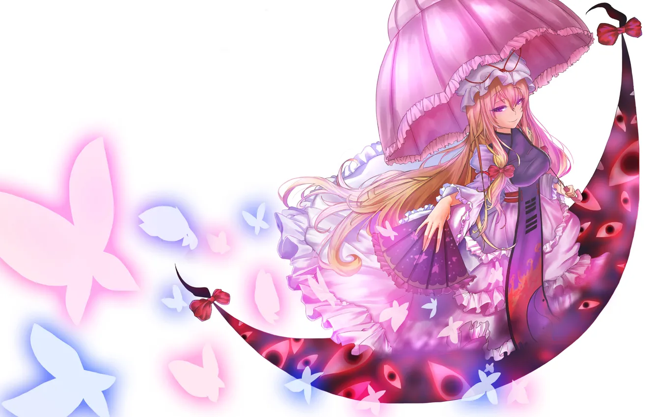 Photo wallpaper girl, butterfly, white background, touhou, Touhou, Touhou