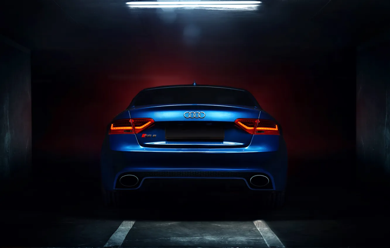Photo wallpaper Audi, Blue, Glow, RS5, Coupe, Tuning, Garage, Backlights