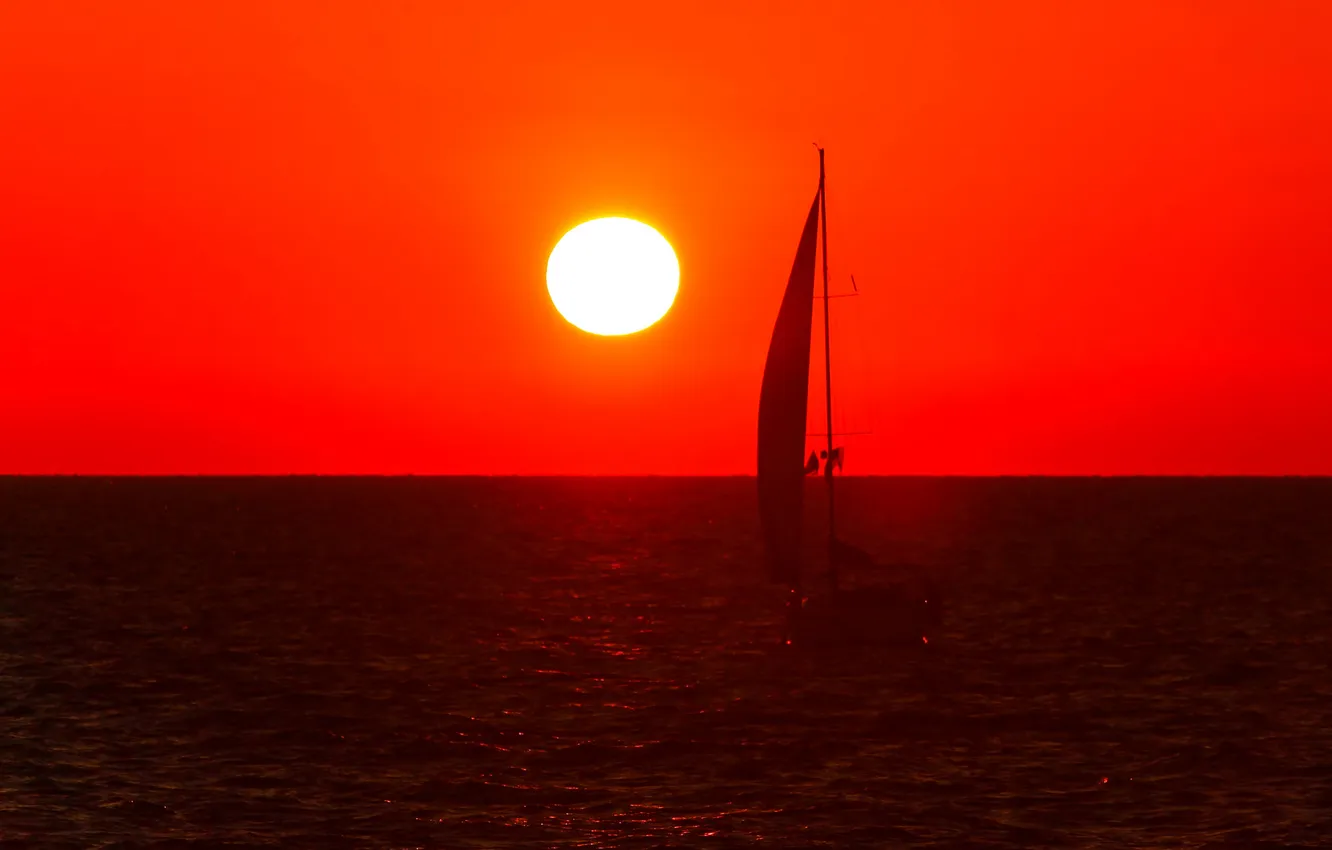 Photo wallpaper sea, the sky, the sun, sunset, boat, yacht, sail