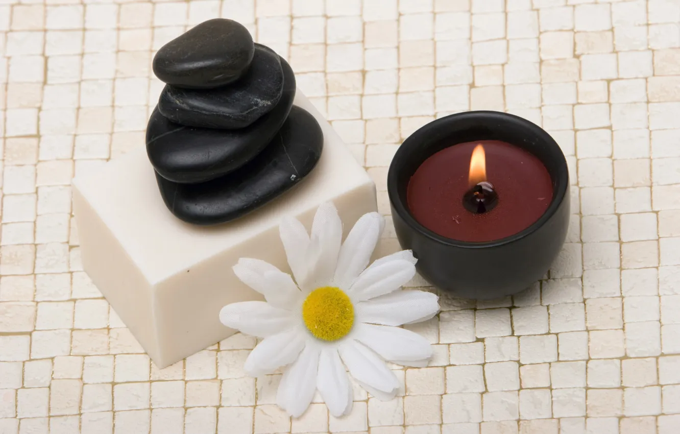 Photo wallpaper stones, candle, Daisy, soap, spa