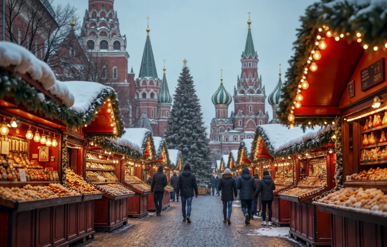 Photo wallpaper decoration, city, the city, street, new year, Christmas, Moscow, Christmas