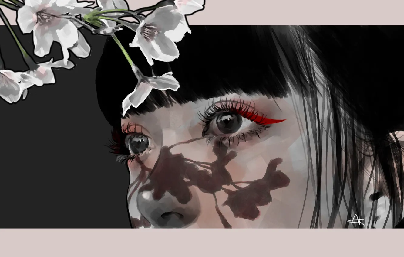 Photo wallpaper girl, shadow, Sakura