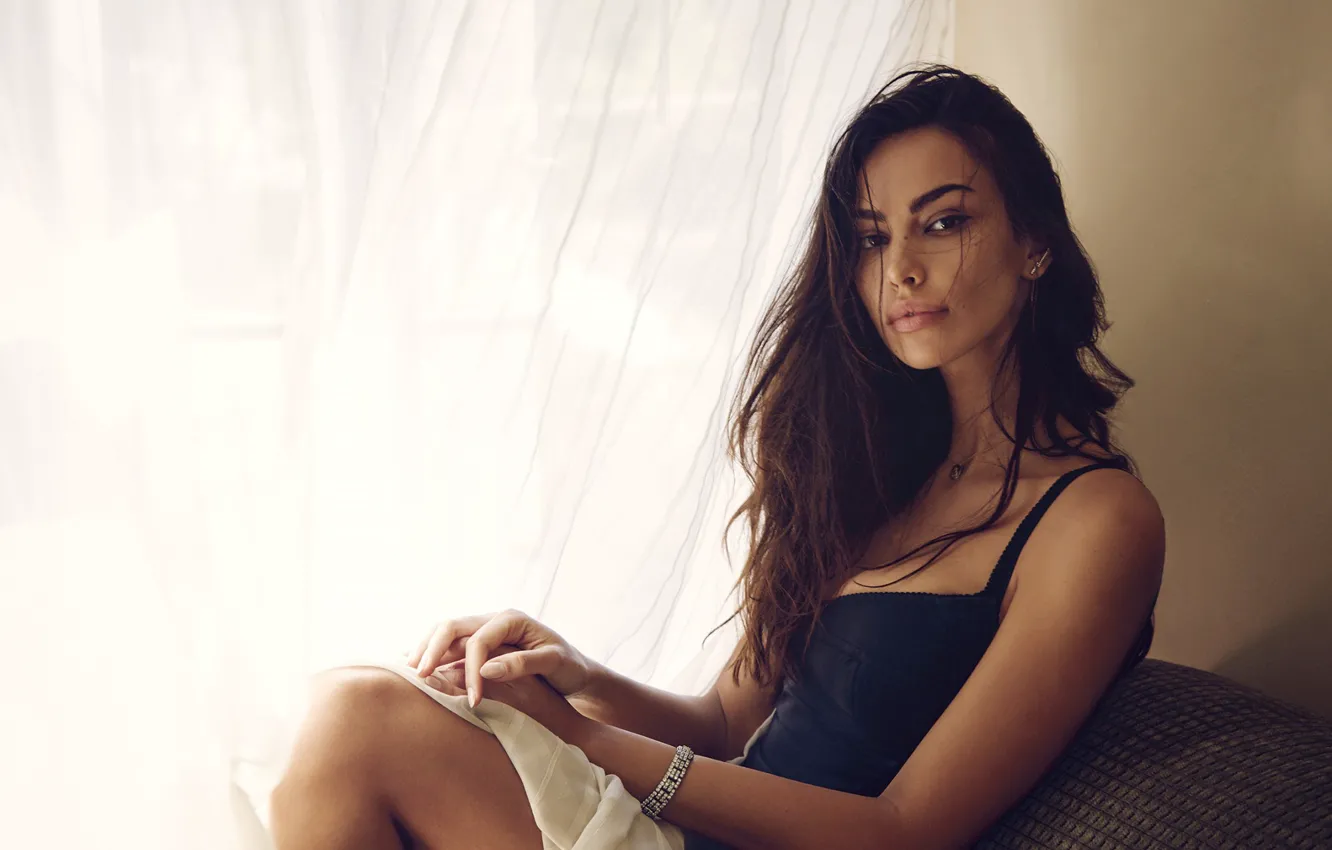 Photo wallpaper sofa, bracelet, brown hair, curtains, Madalina Diana Ghenea, Italian, beautiful lips