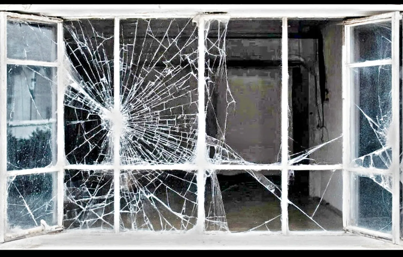 Photo wallpaper web, window, broken glass