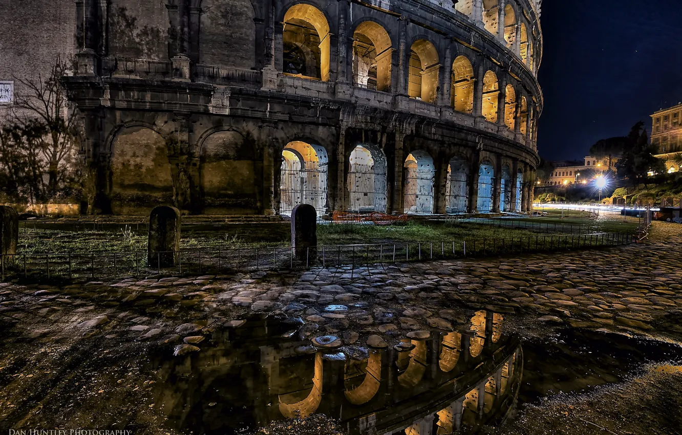Photo wallpaper night, lights, Rome, Colosseum, Italy