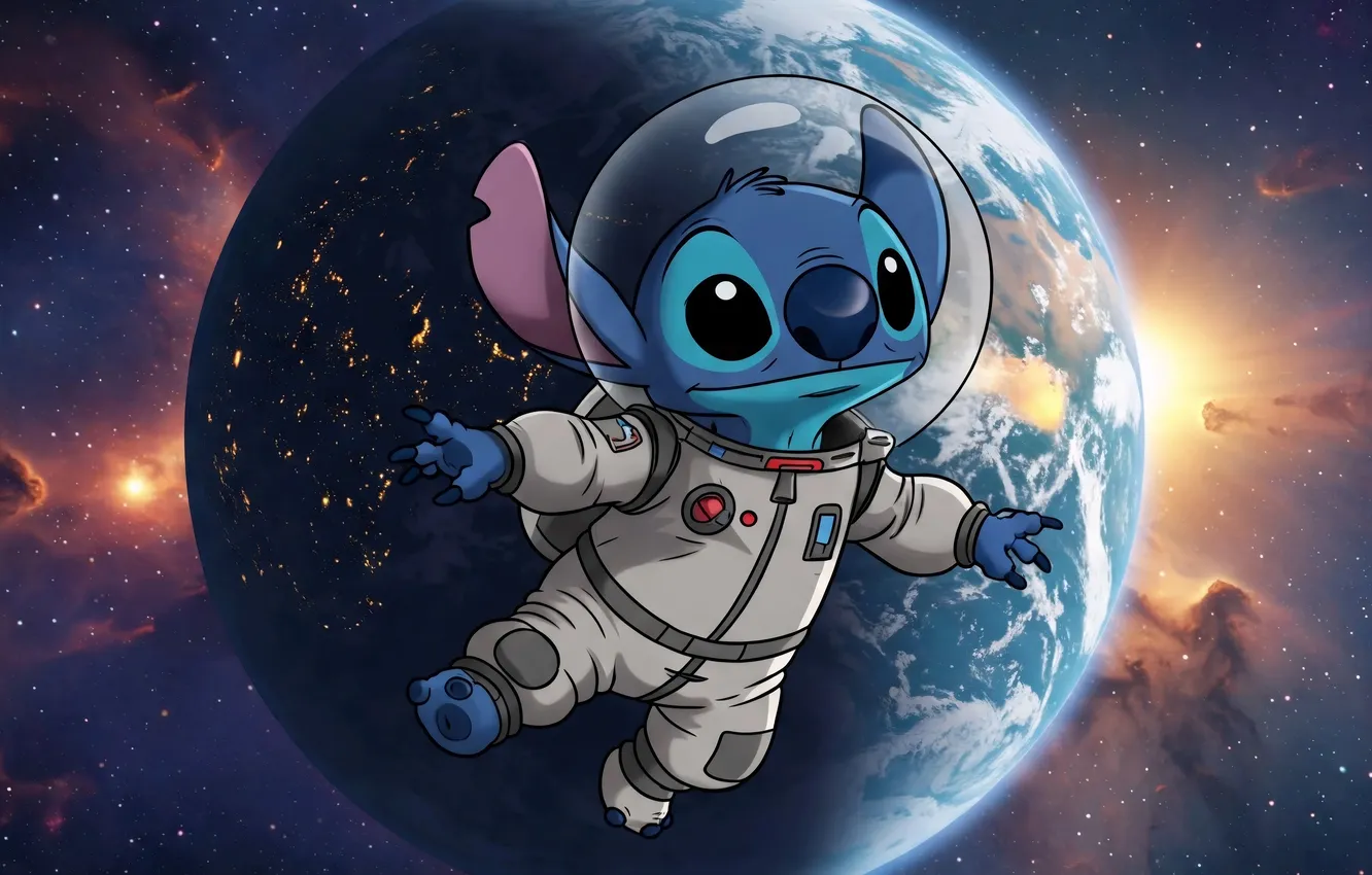 Photo wallpaper the suit, alien, earth, alien, characters, weightlessness, Stitch, fantasy art