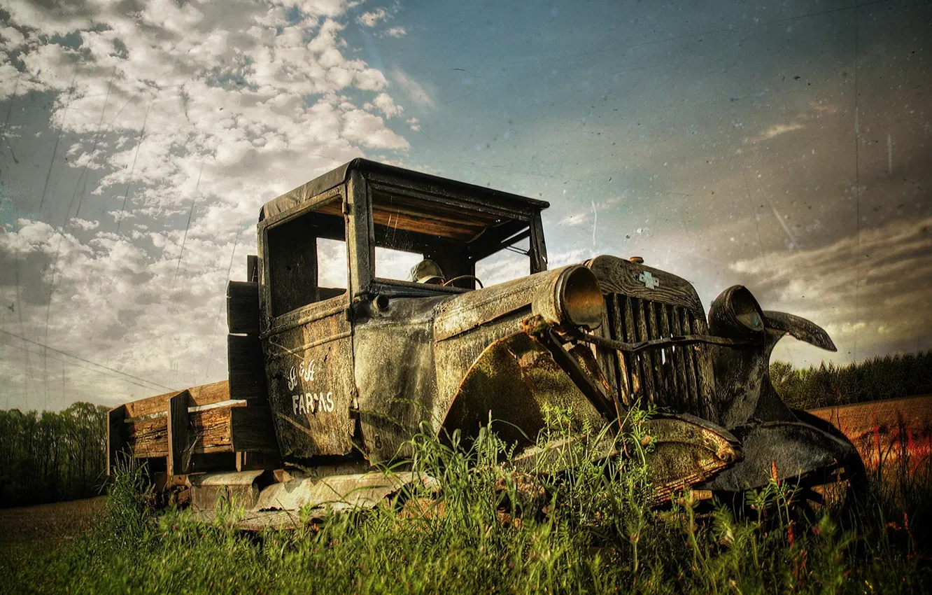 Photo wallpaper broken, truck, 156, old photo