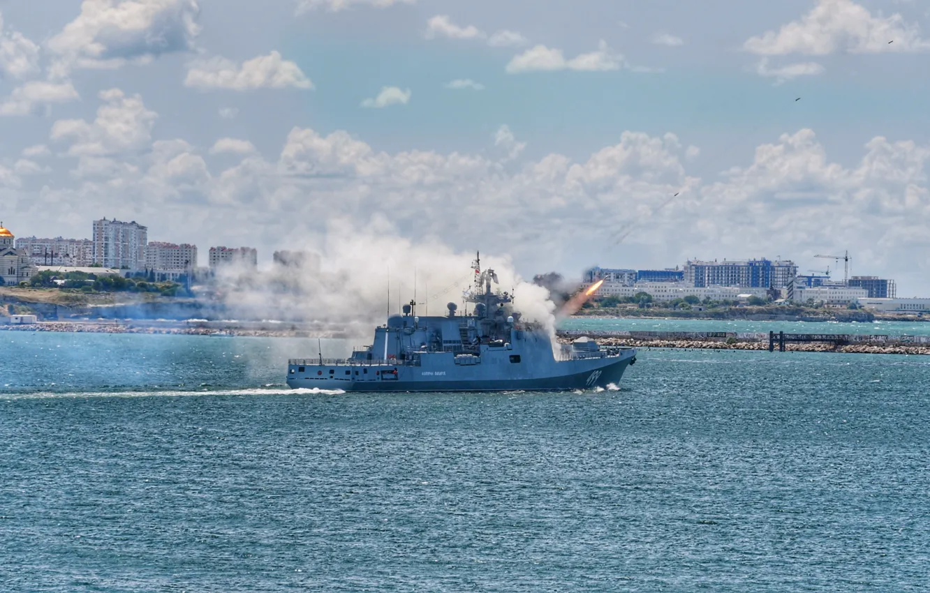 Photo wallpaper parade, frigate, start, Sevastopol, Admiral Makarov, RBU-6000