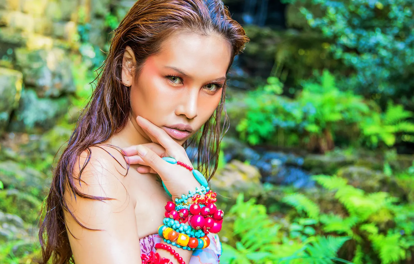 Photo wallpaper summer, eyes, girl, face, heat, background, hair, hands