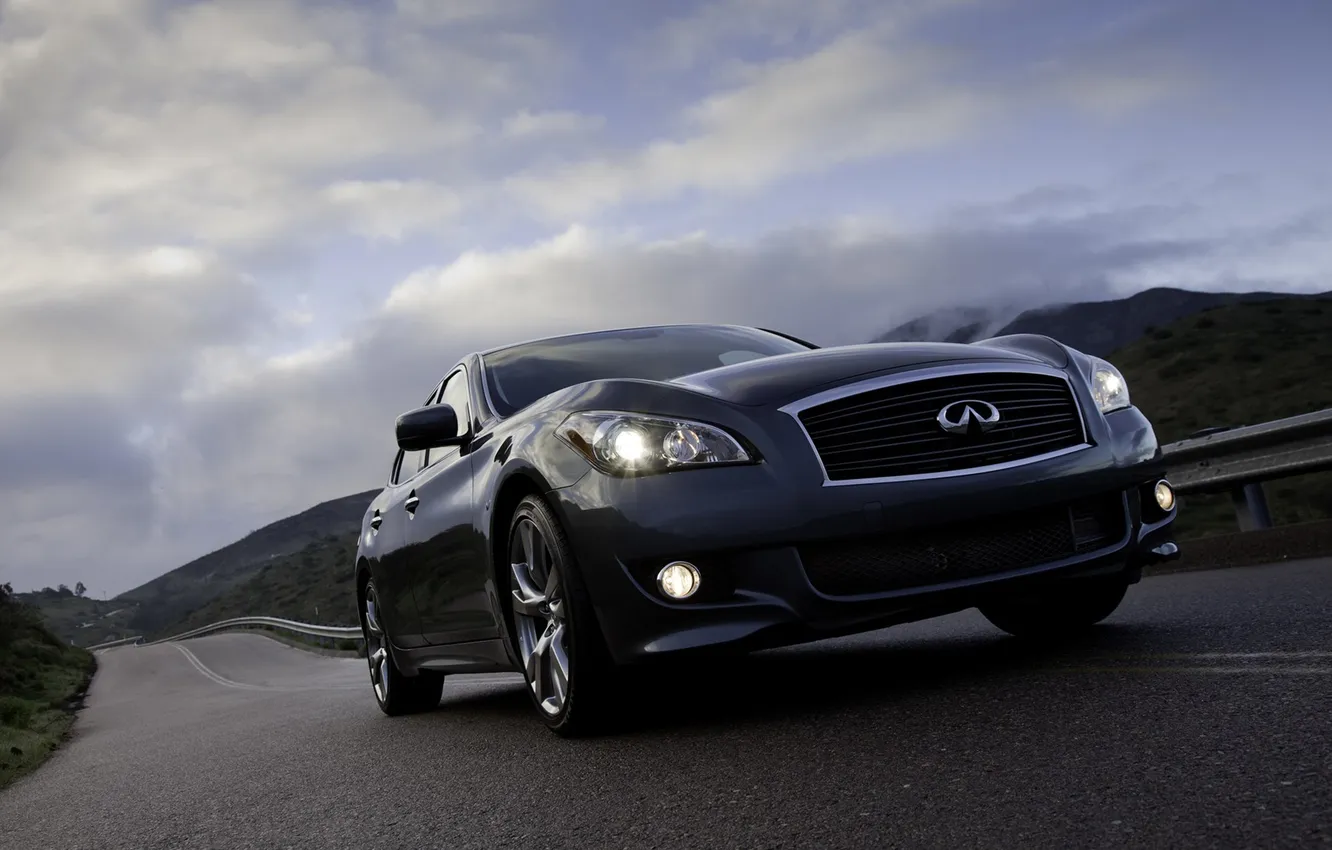 Photo wallpaper road, clouds, Infiniti