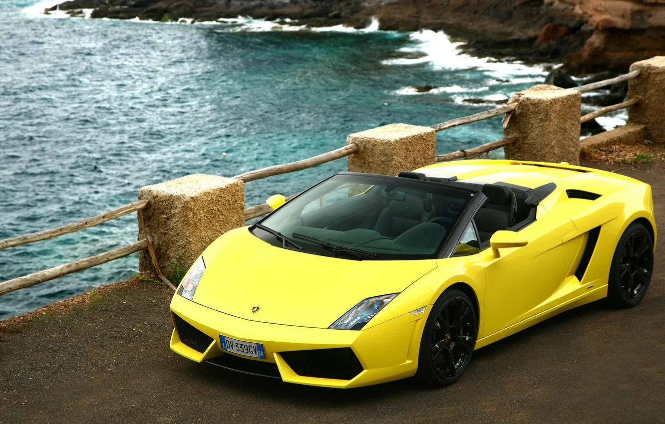 Photo wallpaper landscape, yellow, cars, convertible, Lamborghini, Gallardo, lamborghini gallardo lp 560