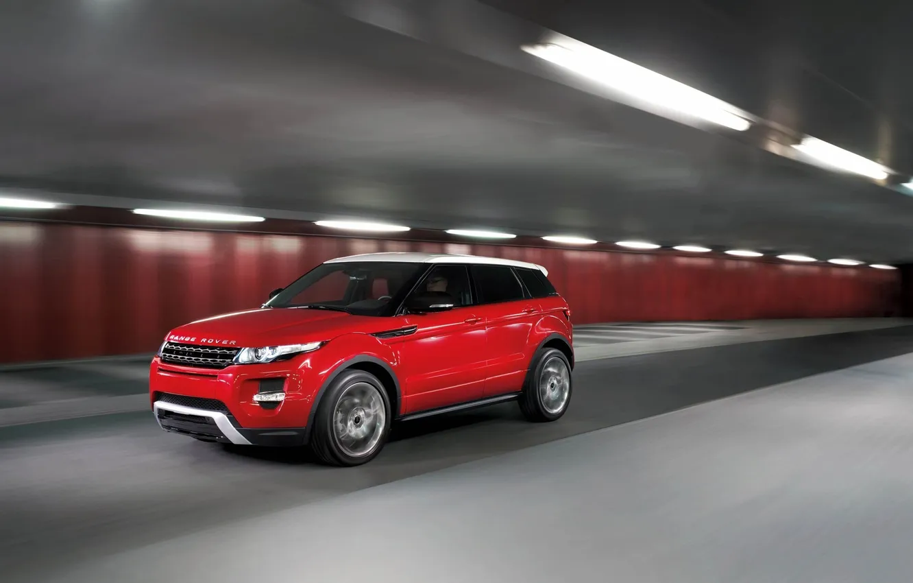 Photo wallpaper car, machine, red, movement, Land Rover, Range Rover, car, Evoque