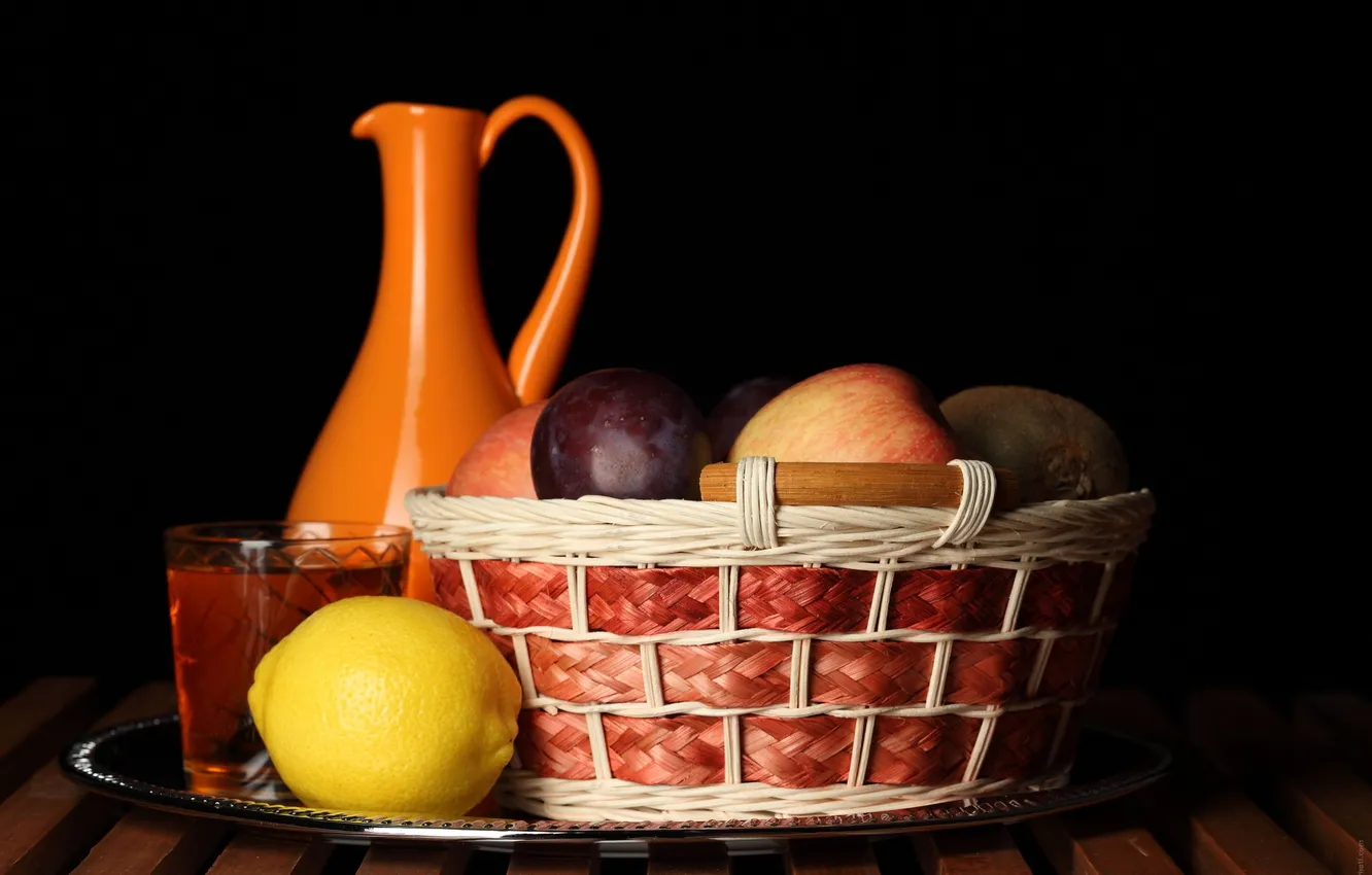 Photo wallpaper lemon, apples, kiwi, pitcher