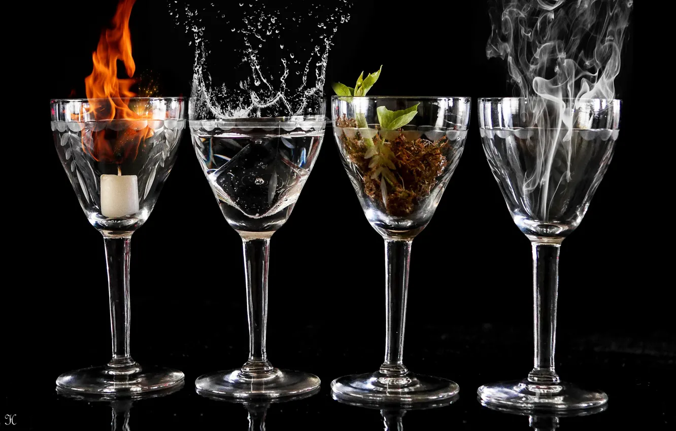 Photo wallpaper water, macro, earth, smoke, candle, glasses