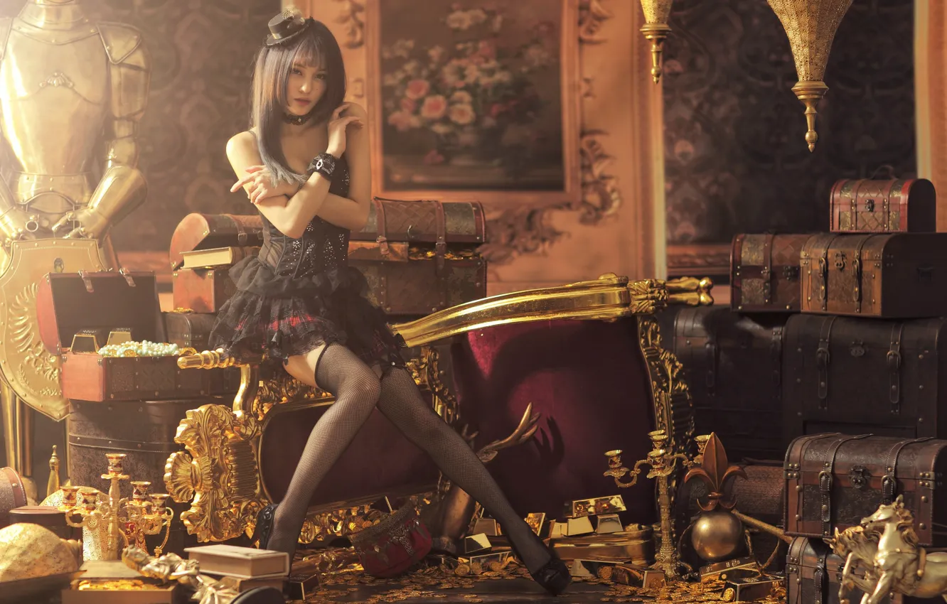 Photo wallpaper girl, look, legs, style, room