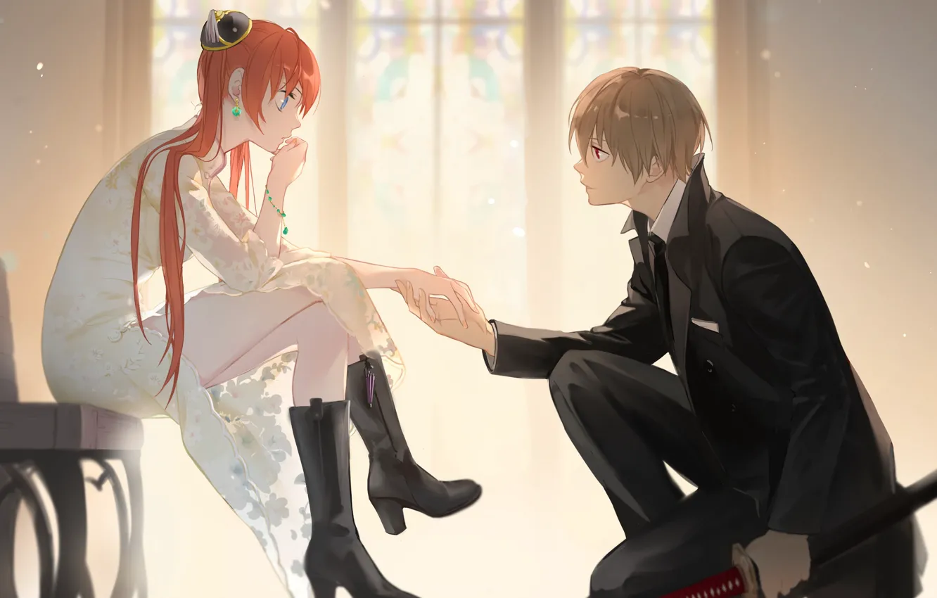 Photo wallpaper girl, romance, guy, gintama, Gintama