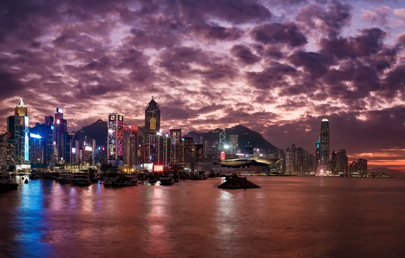 Photo wallpaper night, the city, Hong Kong