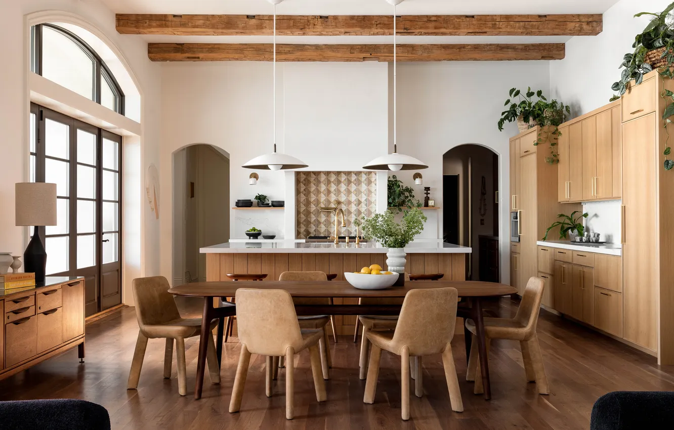 Photo wallpaper design, style, Villa, interior, kitchen, dining room, Hoedemaker Pffeifer, by Architectural Digest