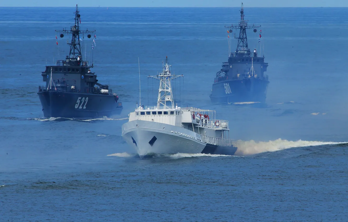 Photo wallpaper ship, exercises, maneuvering