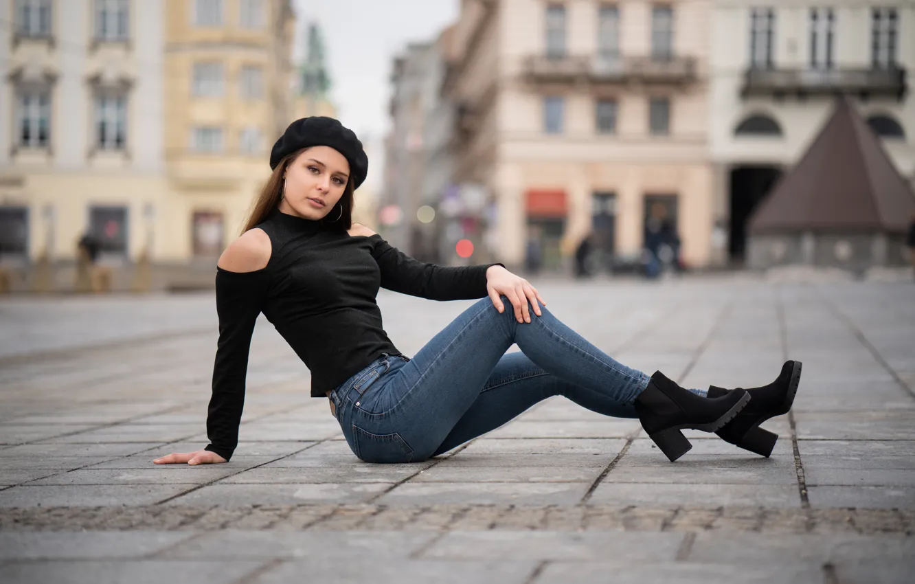 Photo wallpaper girl, pose, jeans, shoes, takes, Isabelle, Martin Ecker