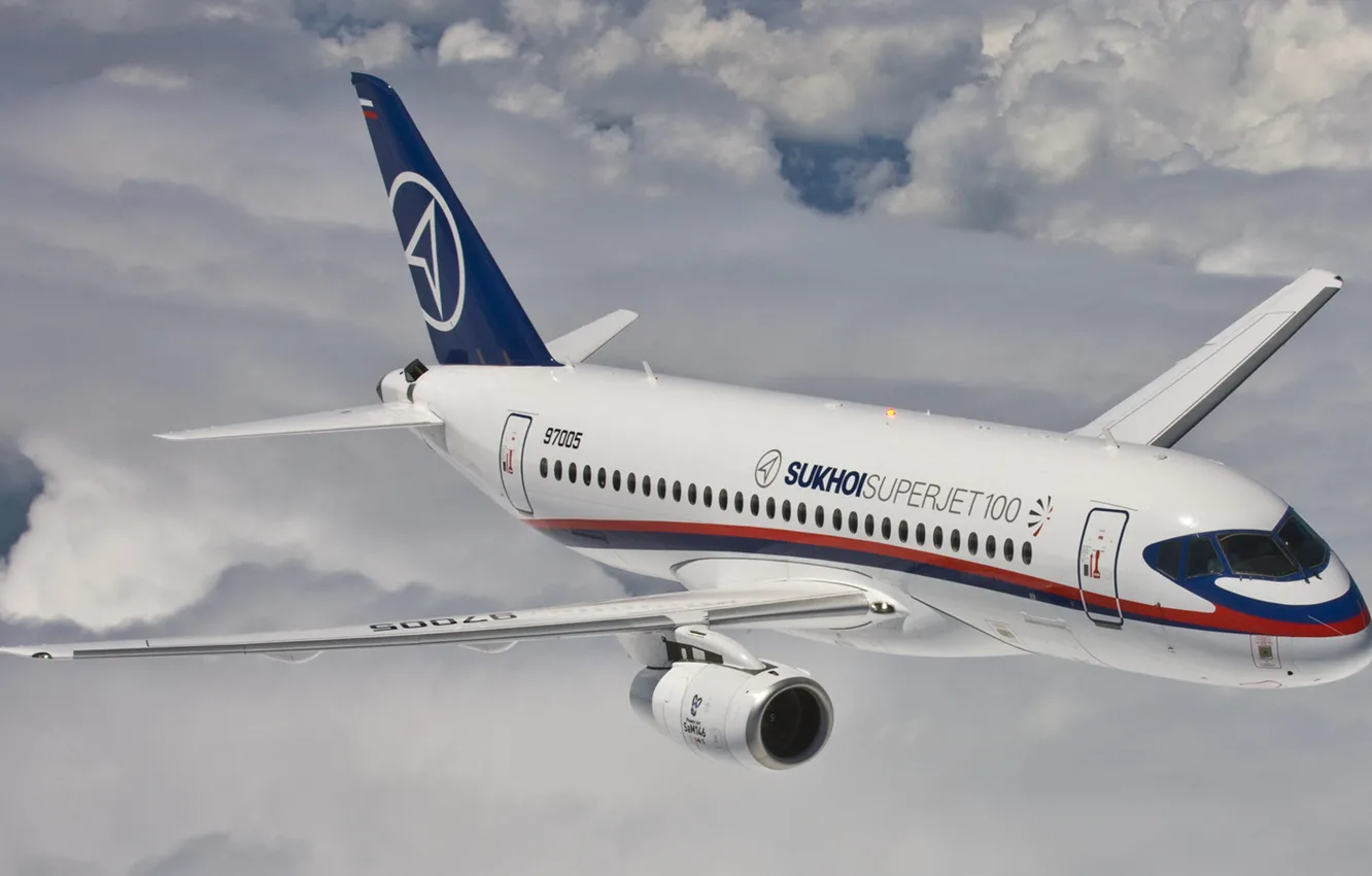 Photo wallpaper flight, the plane, passenger, Sukhoi Superjet 100