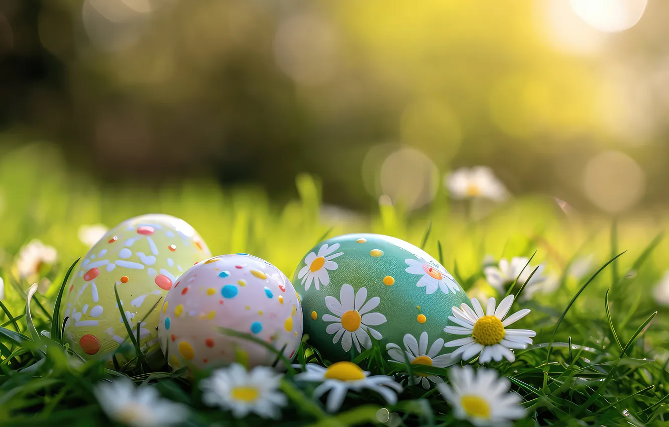 Photo wallpaper flowers, eggs, spring, colorful, Easter, flowers, spring, Easter