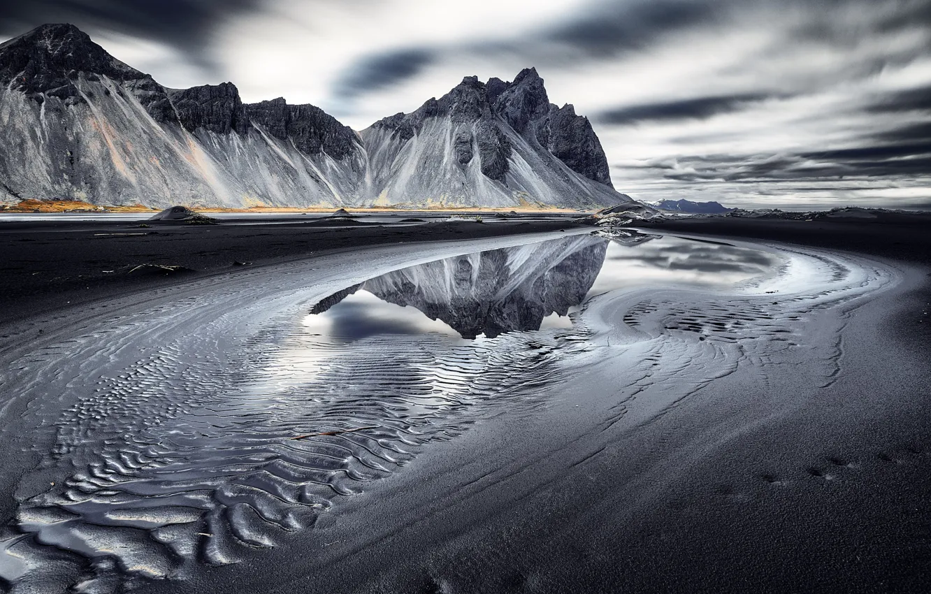 Photo wallpaper sea, reflection, Vestrahorn Islande