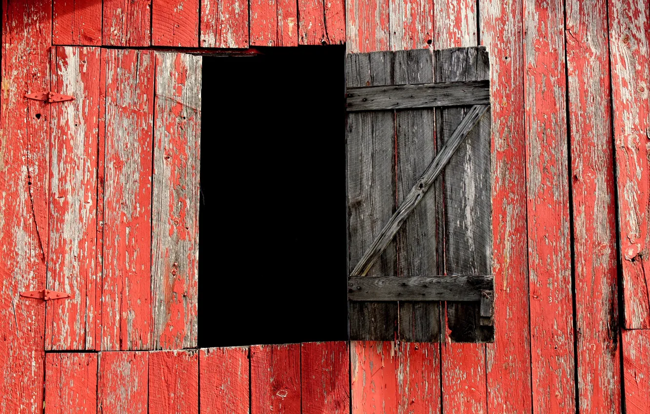Photo wallpaper red, Board, window, the barn