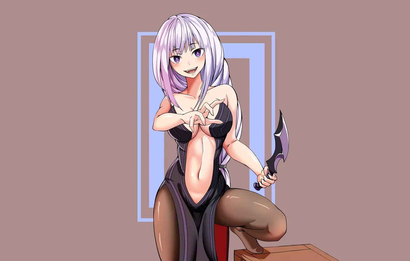 Photo wallpaper girl, sexy, cleavage, pink hair, long hair, dress, legs, boobs