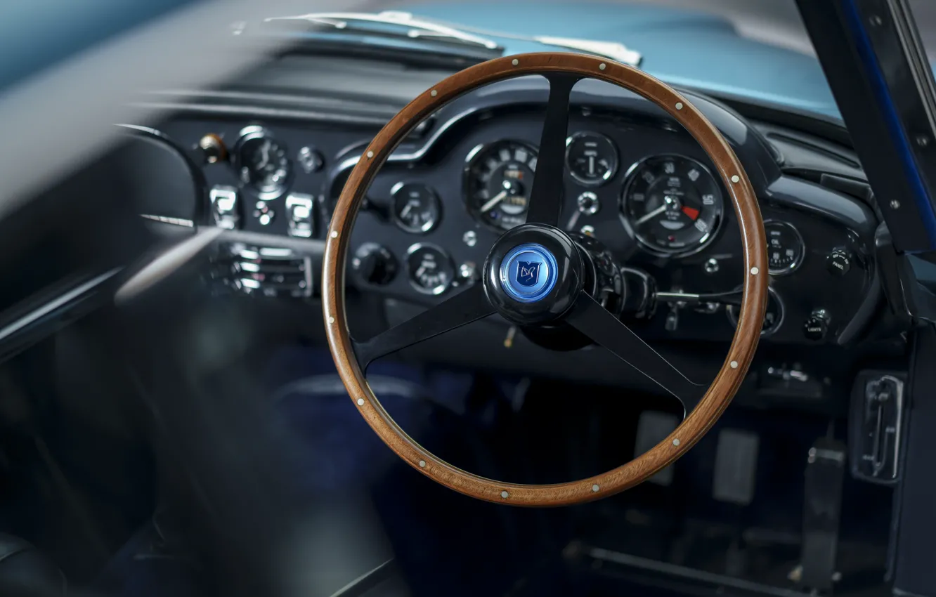 Photo wallpaper Aston Martin, vintage, DB5, Aston Martin DB5, steering wheel, dashboard, torpedo