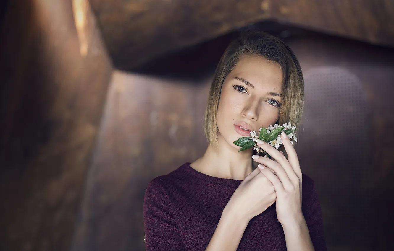 Photo wallpaper look, girl, flowers
