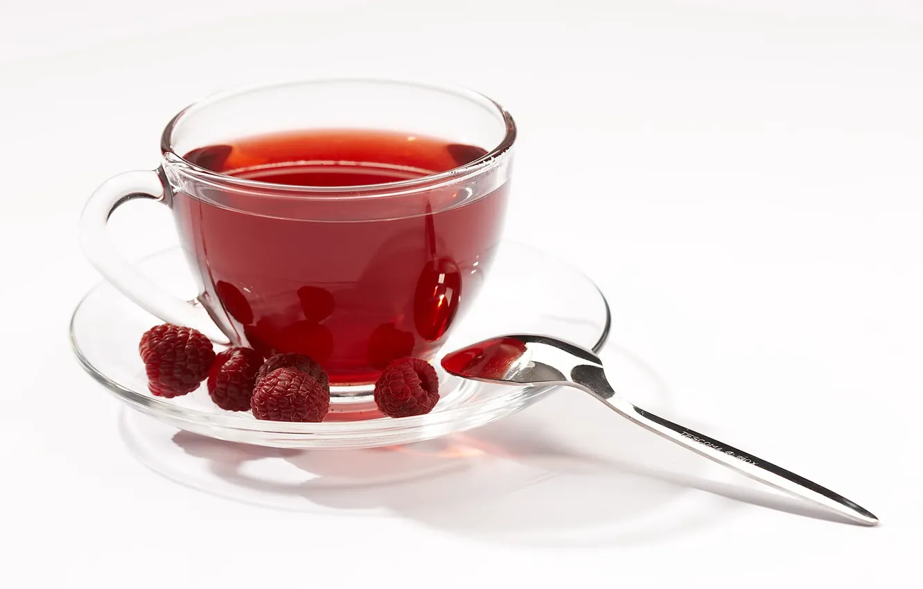 Photo wallpaper raspberry, tea, spoon