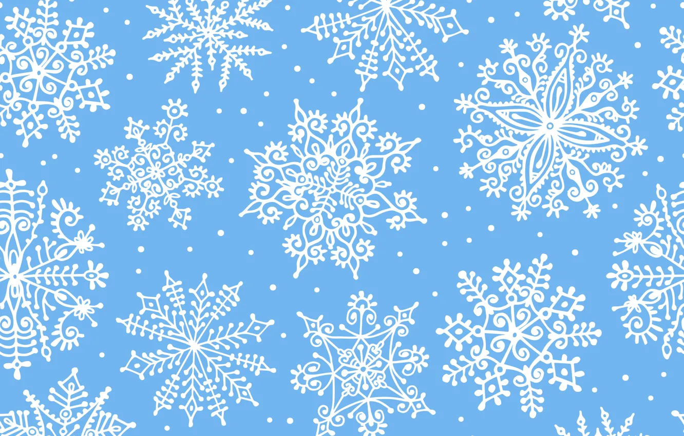 Photo wallpaper winter, snowflakes, background, blue, pattern, ornament