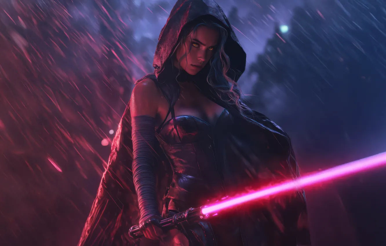 Photo wallpaper red, lightsaber, sith, Lord, hooded