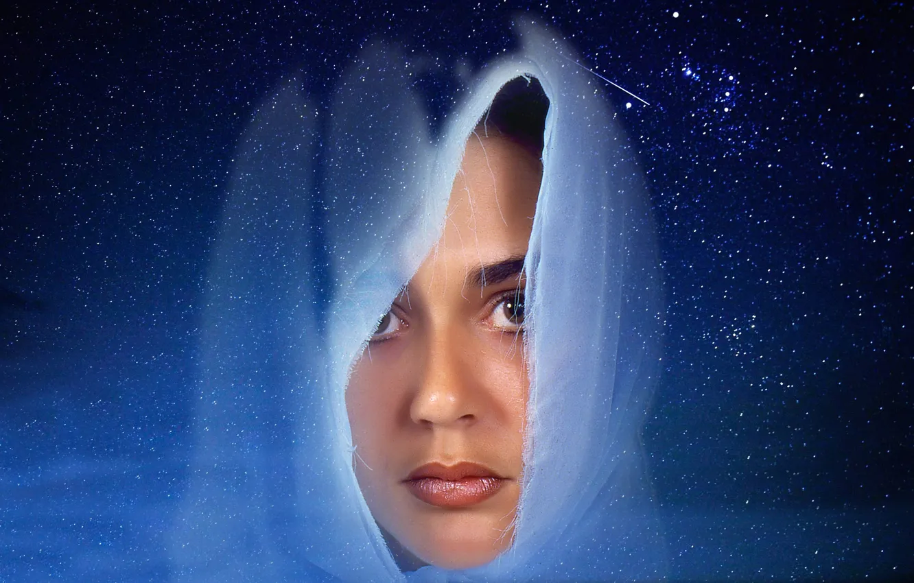 Photo wallpaper look, stars, face, the universe, art, shawl