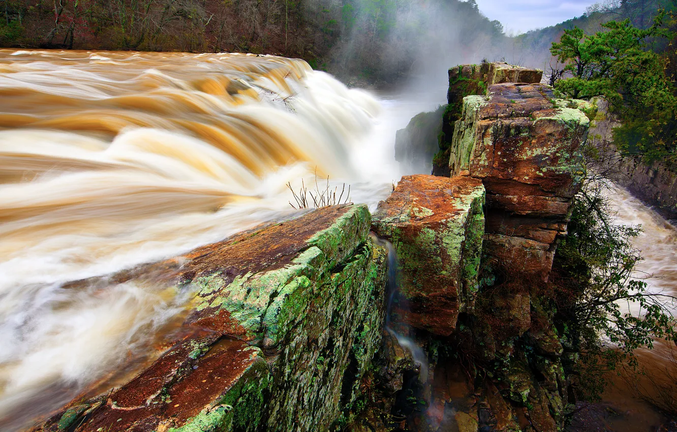 Photo wallpaper nature, river, stones, waterfall, stream, dam, the bushes