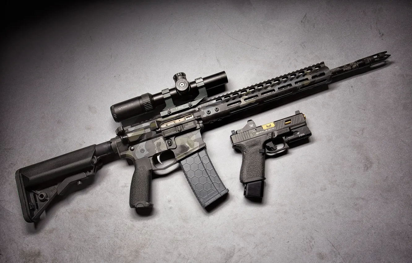 Photo wallpaper gun, weapons, optics, Glock, assault rifle