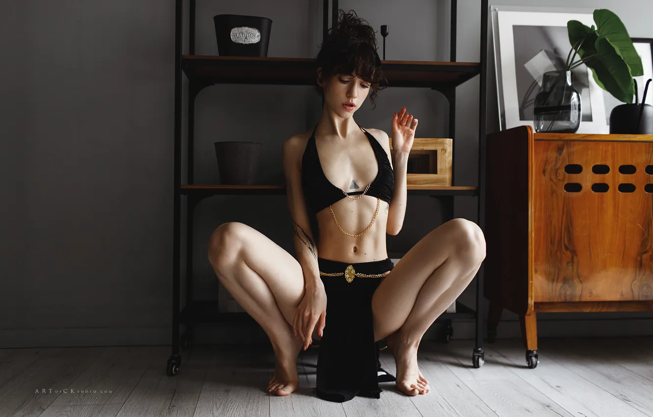 Photo wallpaper girl, pose, hands, brunette, tattoo, legs, Stepan Kvardakov, Olya Aster