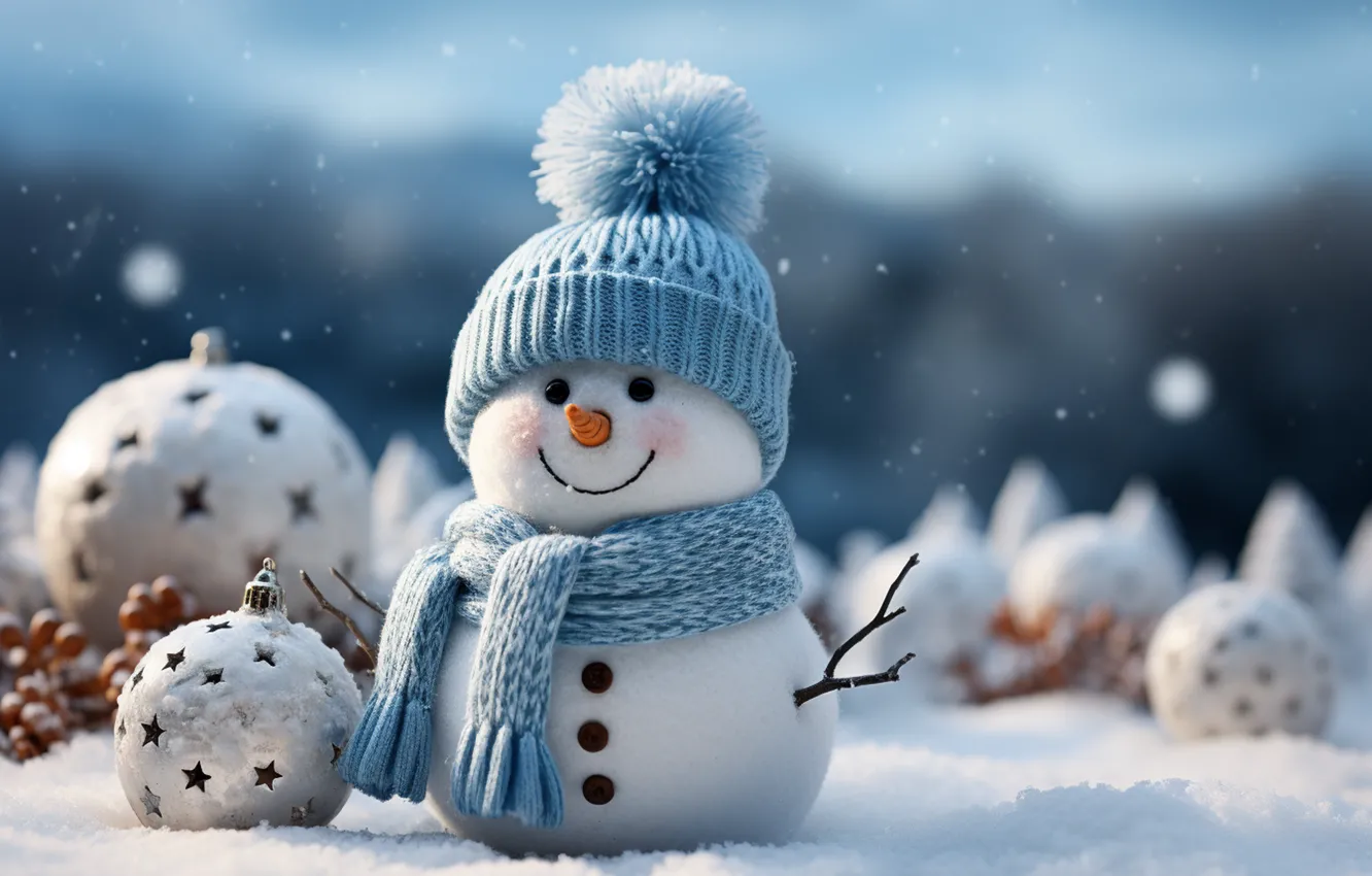 Photo wallpaper winter, snow, new year, Christmas, snowman, Christmas, night, winter