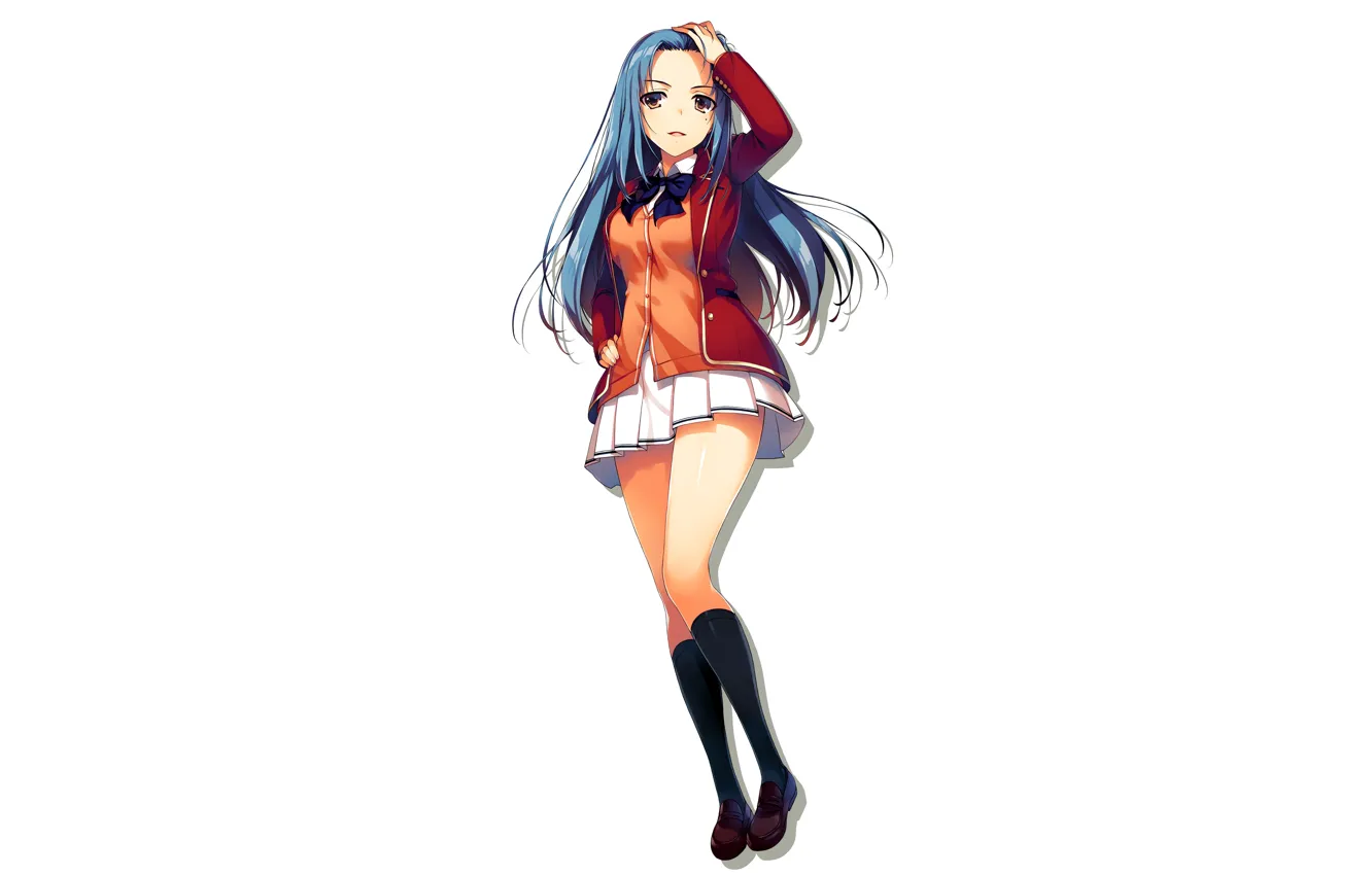 Photo wallpaper girl, cleavage, school uniform, long hair, legs, anime, beautiful, attractive