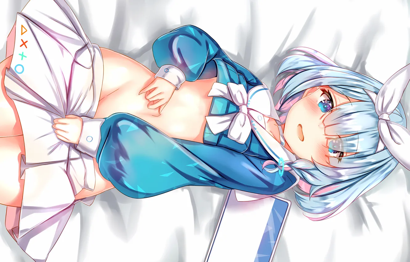 Photo wallpaper girl, sexy, anime, blue eyes, beautiful, short hair, pretty, attractive