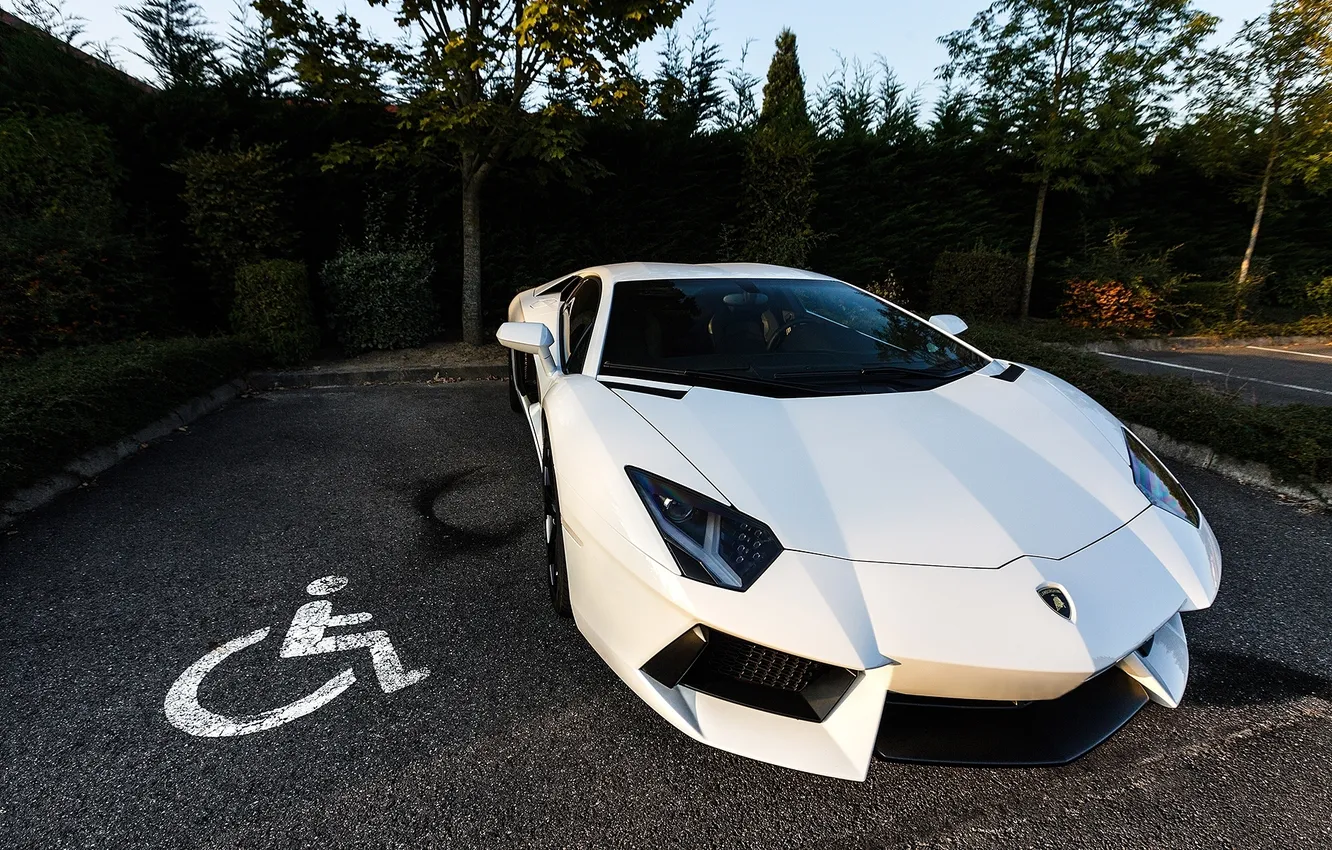 Photo wallpaper white, Lamborghini, Parking, white, the front, parking, LP700-4, Aventador