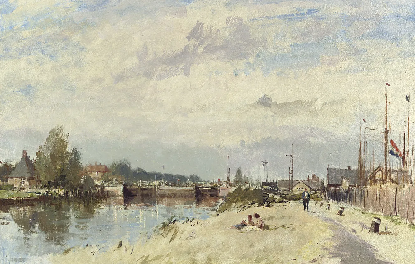 Photo wallpaper landscape, picture, Edward Seago, Along The Canal. Amsterdam