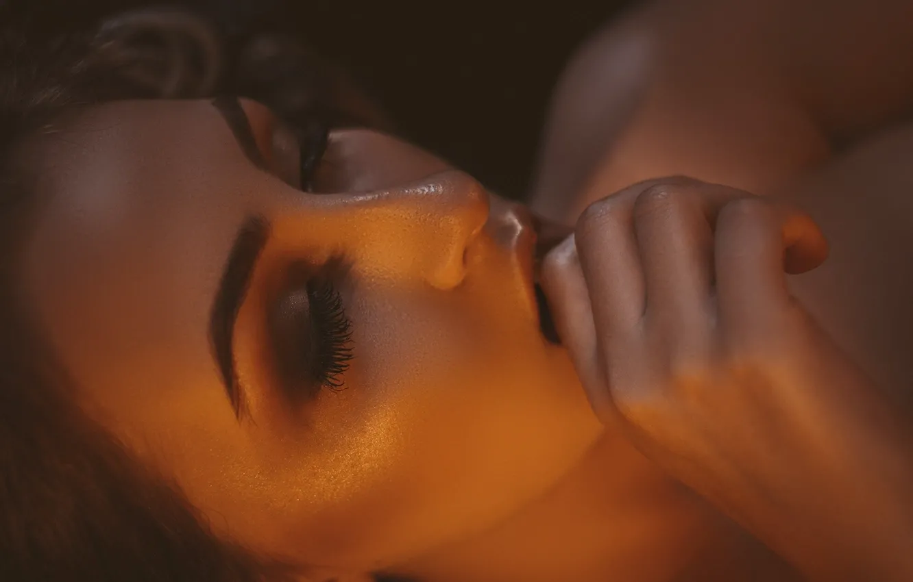 Photo wallpaper close-up, face, hands, makeup, beauty, Julia, bokeh, Fabricio Garcia