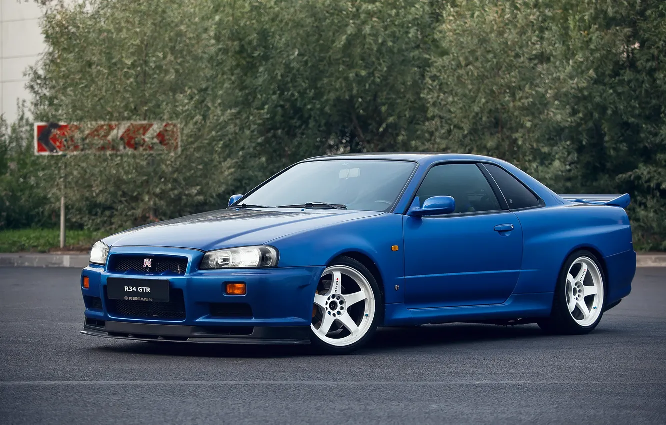 Photo wallpaper GTR, Nissan, Blue, Skyline, R34, V-SPEC