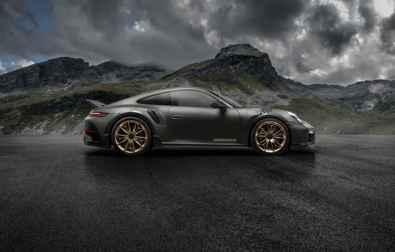 Photo wallpaper Porsche, Porsche 911, monochrome, Side, TechArt, 992