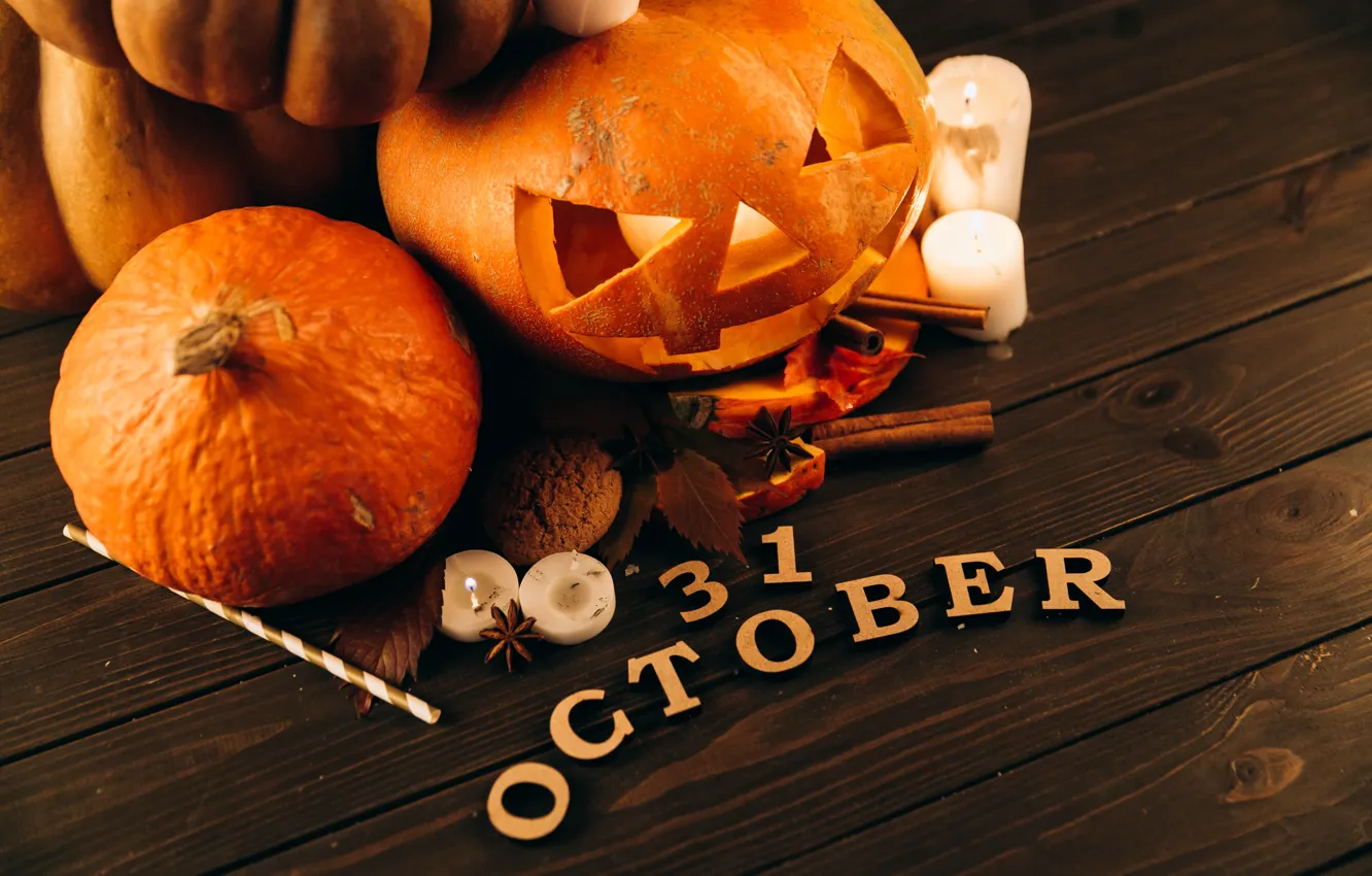 Photo wallpaper holiday, candles, pumpkin, Halloween