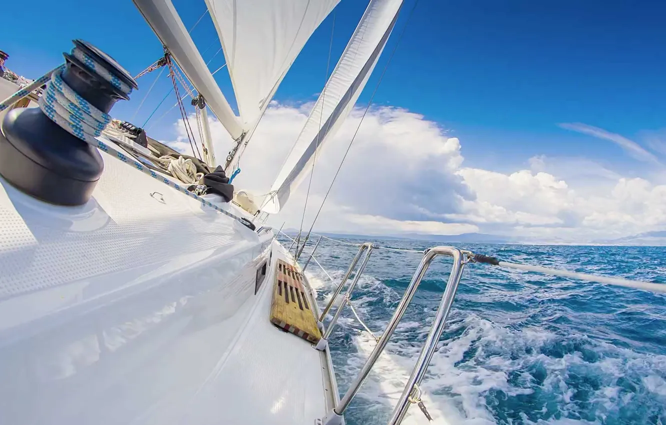 Photo wallpaper wave, the sky, clouds, the way, movement, the ocean, the wind, coast