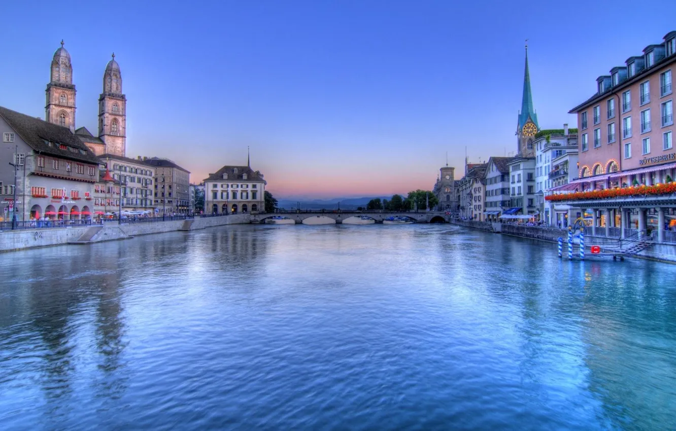 Photo wallpaper bridge, river, home